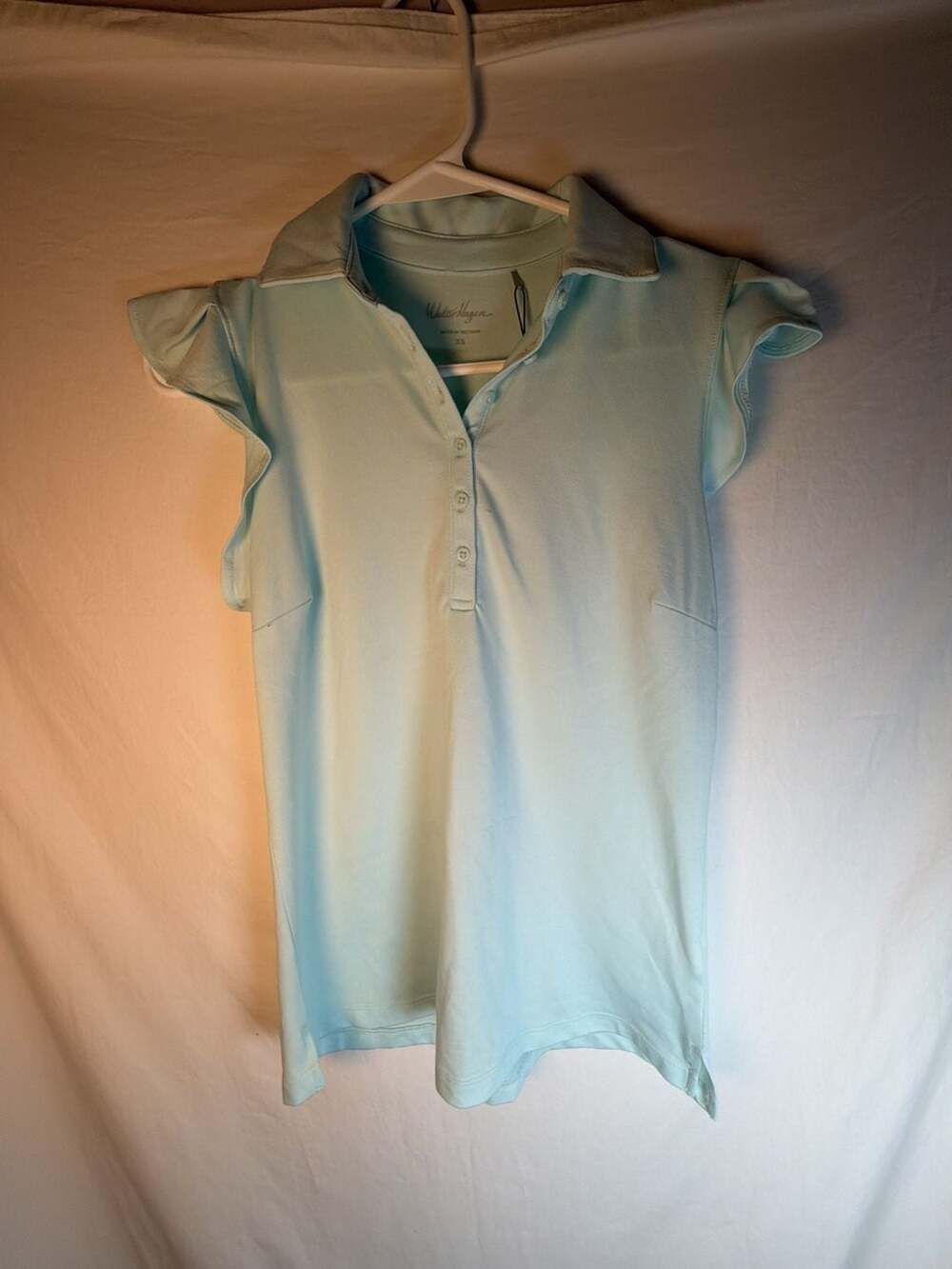 Walter Hagen Women's Ruffle Sleeve Polo Shirt Light Blue Size XS